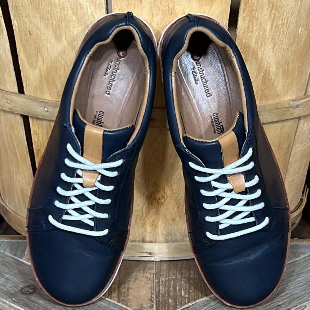 Clarks Unstructured Amberlee Rosa Low Top Navy Leather Comfort Sneakers Womens 7 - Picture 9 of 11